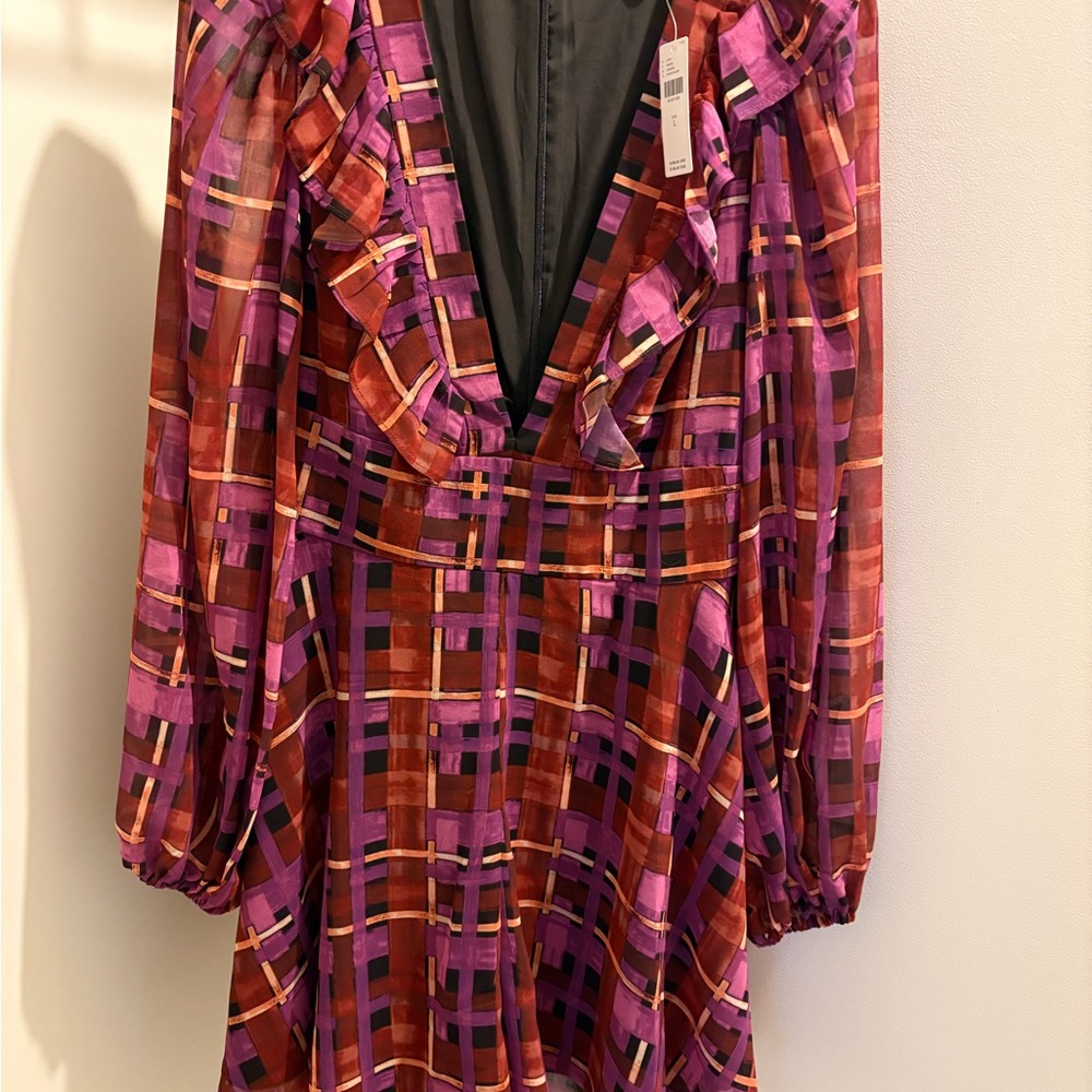 Anthropologie Women's Mini Dress in Purple and Red Plaid